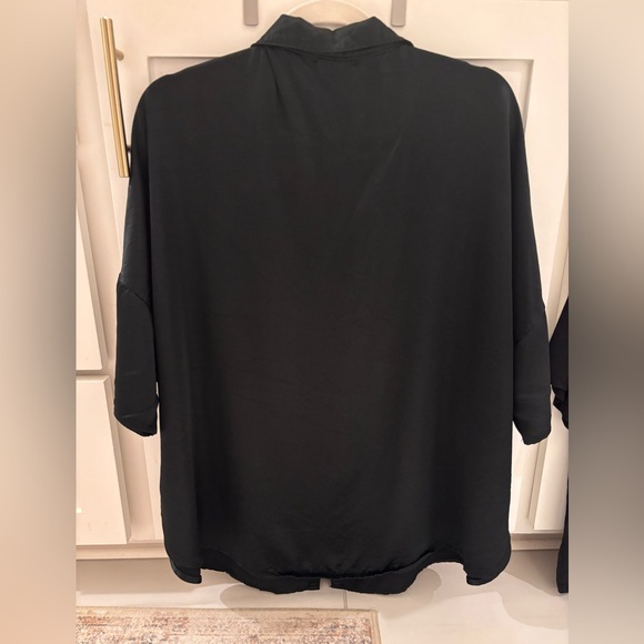 PJ Harlow Fran Black Satin Pajama Shirt - Picture 5 of 7